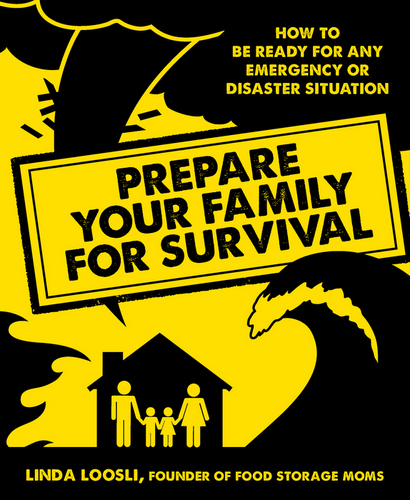 picture of a book titled prepare your family for survival. the book is black and yellow