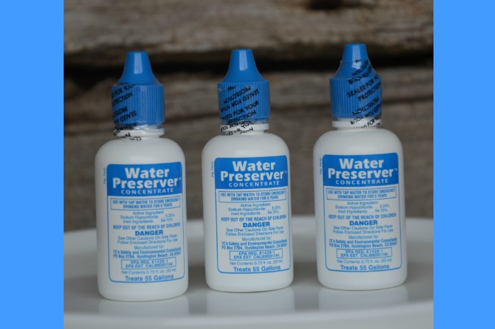 stored water pictured in safe containers