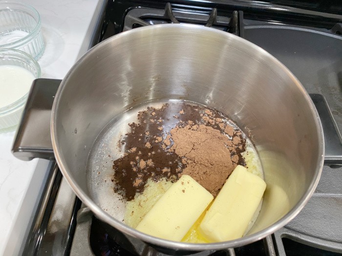 Cook the butter and cocoa 