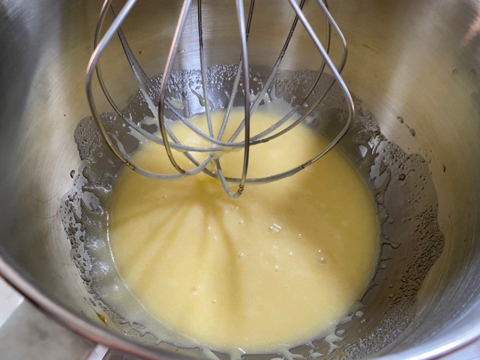 Cream the eggs, sugar, and oil