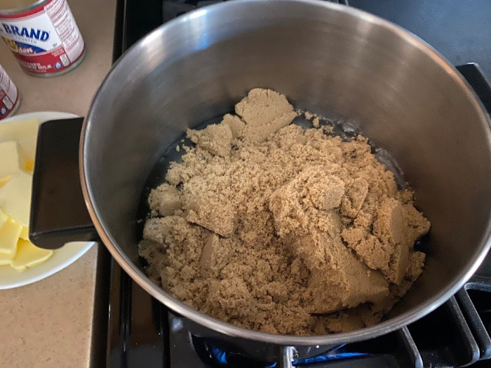 Boil the brown sugar and corn syrup