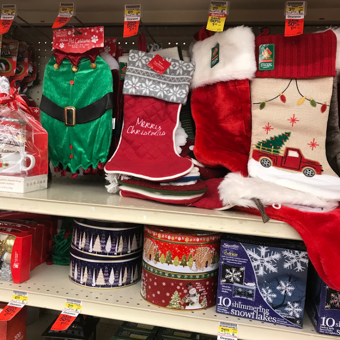 Christmas decorations marked down on clearance