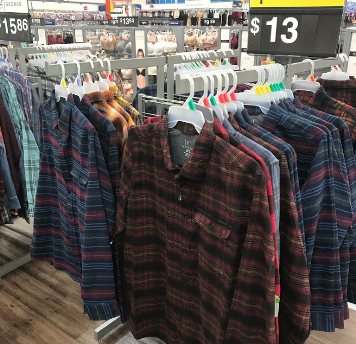 Shelves full of winter clothes on sale