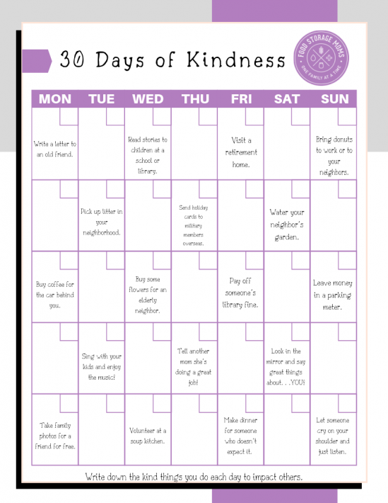 30 Acts of Kindness You Can Start Today - Food Storage Moms