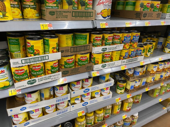 ) Discounted canned goods supermarket