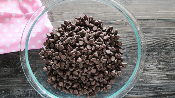 Melting the chocolate chips in a glass bowl