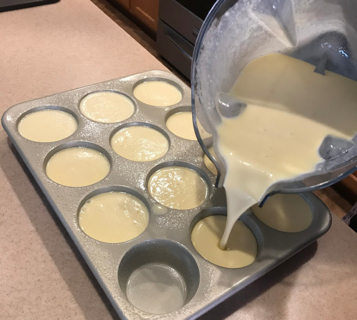 Pouring the batter in the muffin tins