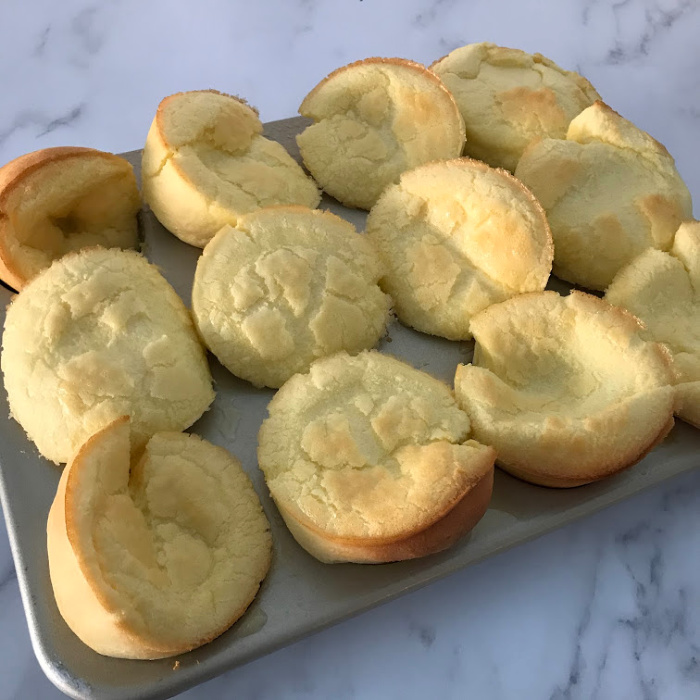 Pulling the muffin tin out of the oven