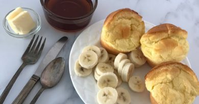 Serving Popeye Pancakes with bananas and syrup