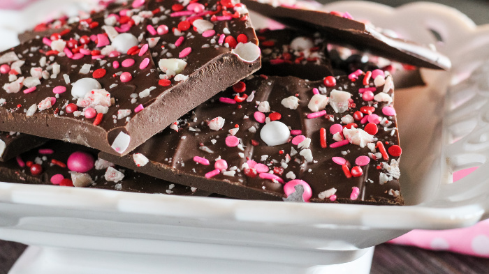 Carefully breakup the chocolate chunks with sprinkles