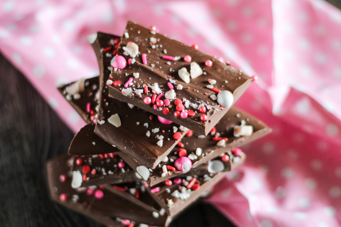 Chocolate Bark Chunks On Pink Napkin