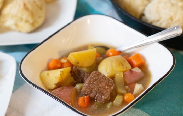 Soup ready to eat with homemade biscuits