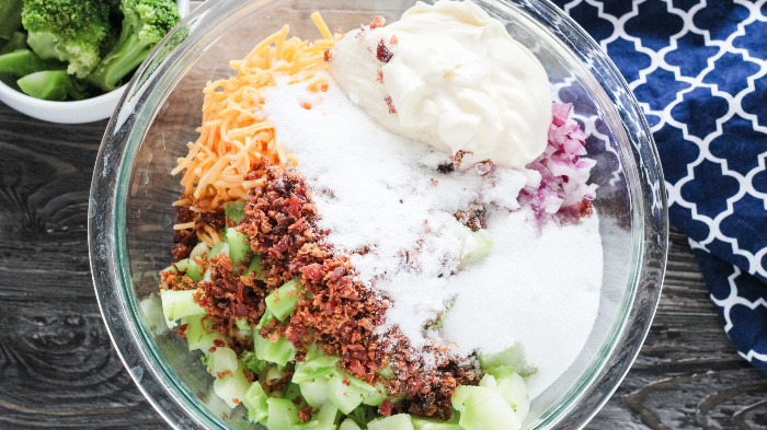 Mixing up the broccoli salad