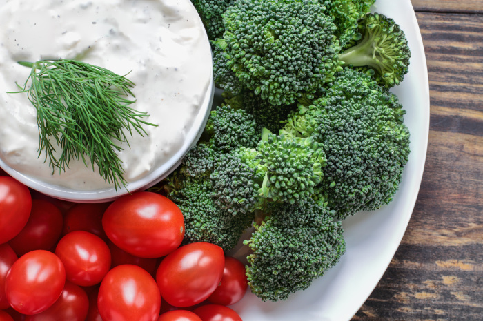 Fresh broccoli with ranch dressing