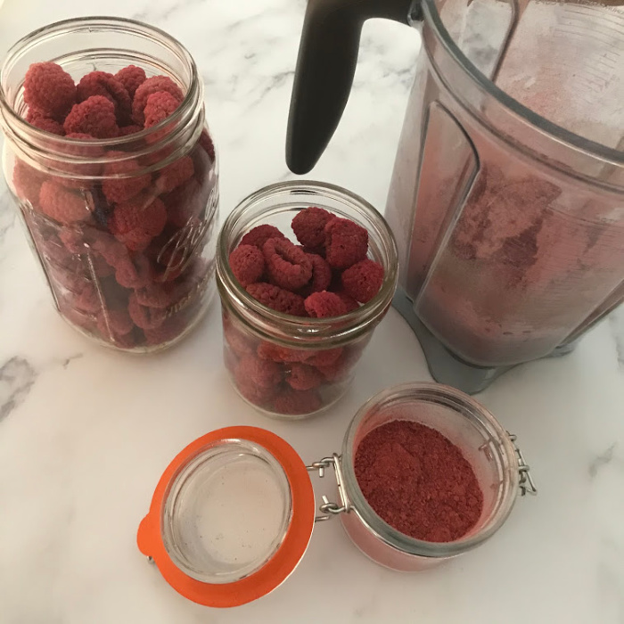 Dehydrated Raspberries in blender