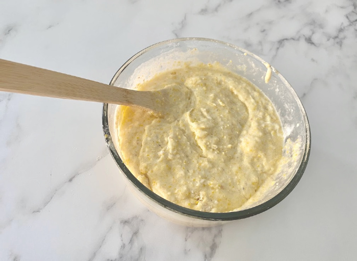 Cornbread batter in bowl