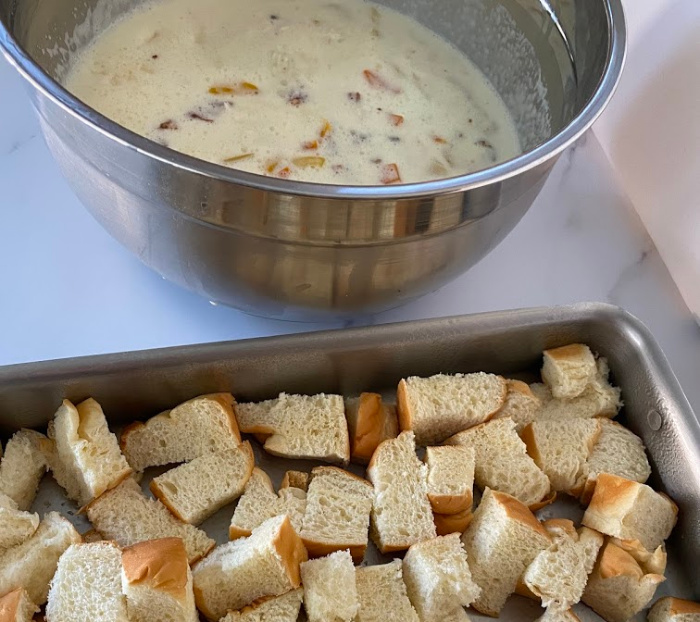 Overnight Hawaiian Bread Egg Bake Mix the liquid Ingredients