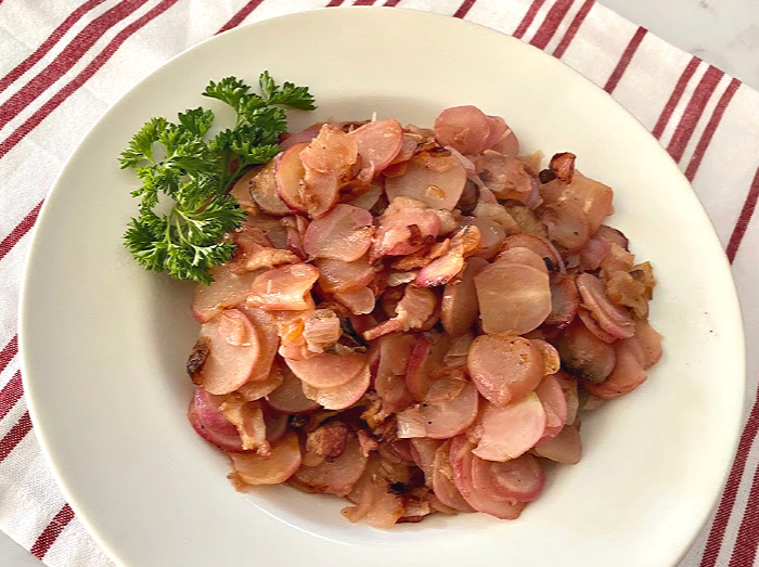 Sautéed Radishes on a white plate