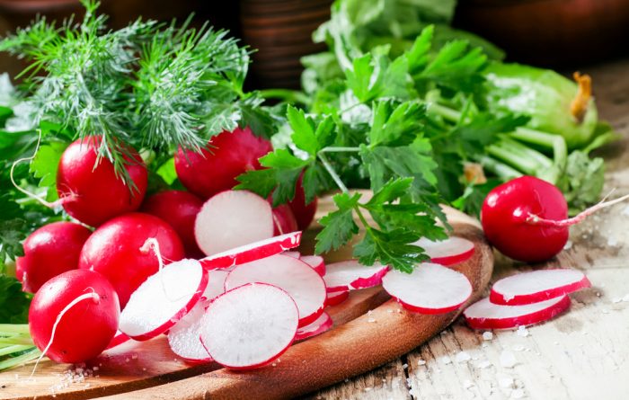 Radishes on a board