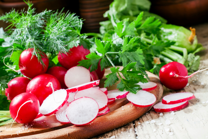 Radishes on a board