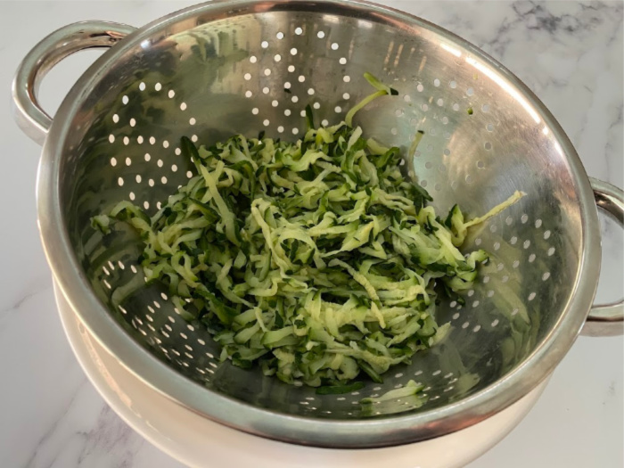 Frozen Zucchini draining in colander