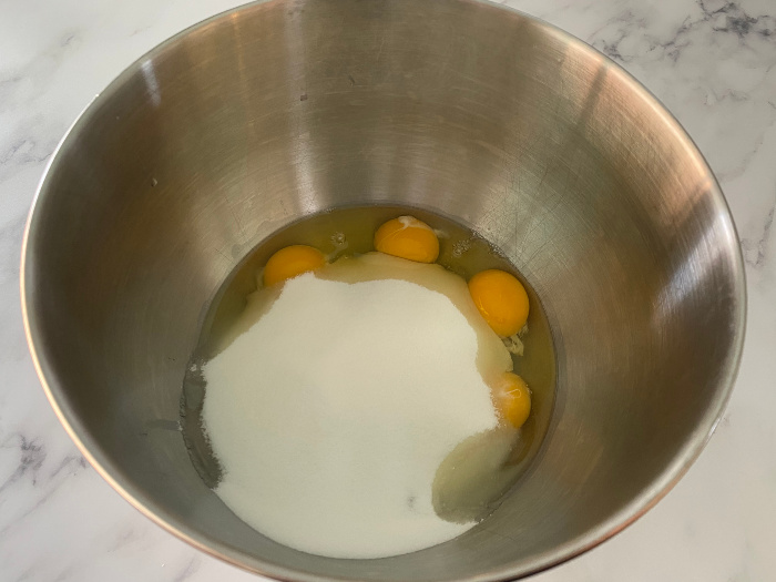 Sugar and eggs in a bowl