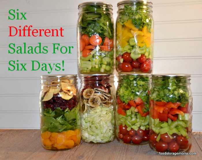 6 Salads in Mason Jars