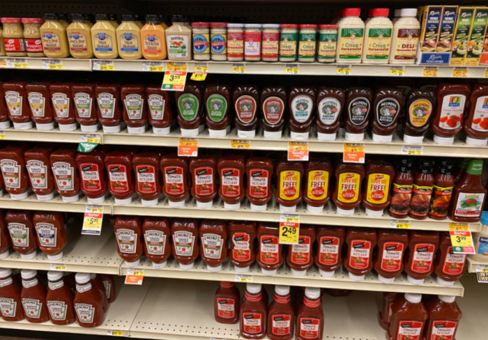 Jar of Ketchup on Grocery Shelves