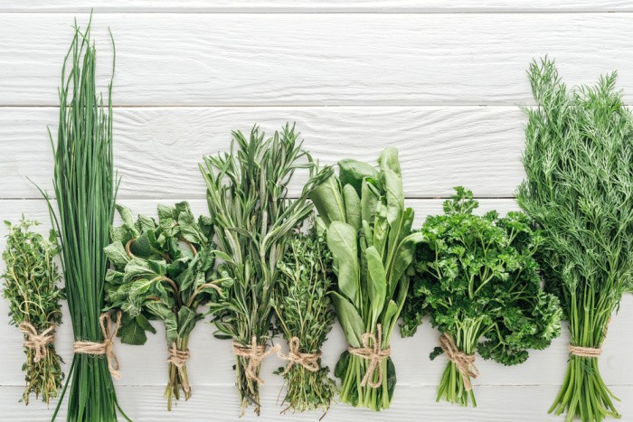 Herbs on White Board