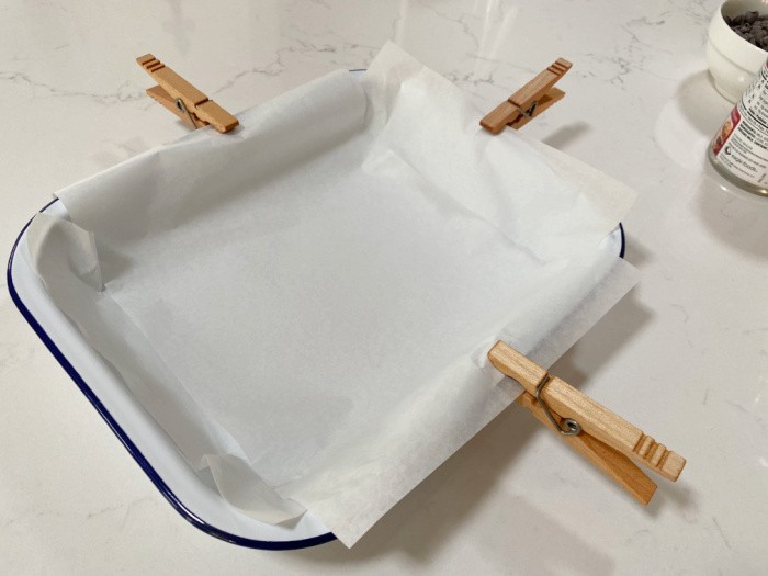 Line the pan with parchment paper