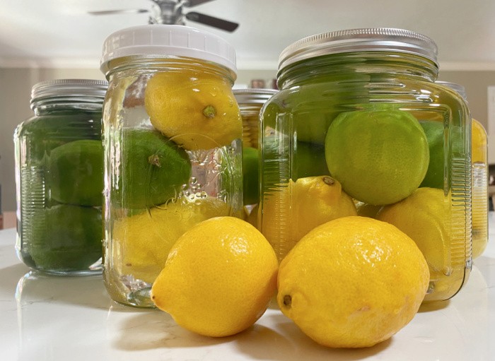 Jars with lemons and limes