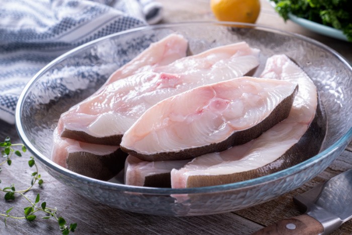 Fresh Halibut Steaks on a Plate