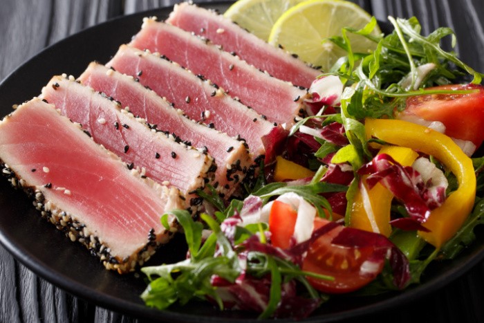 Sliced Tuna Steak on a Plate