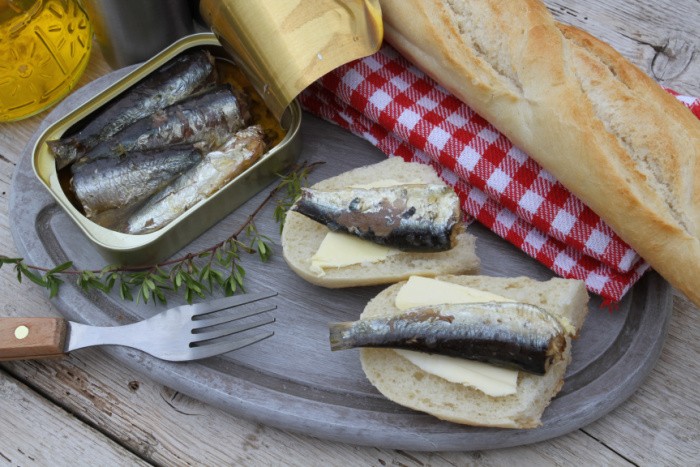 Sardines on a Plate With French Bread