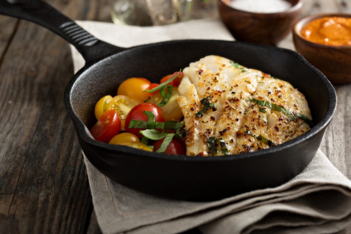 Grilled Cod in Cast iron pan