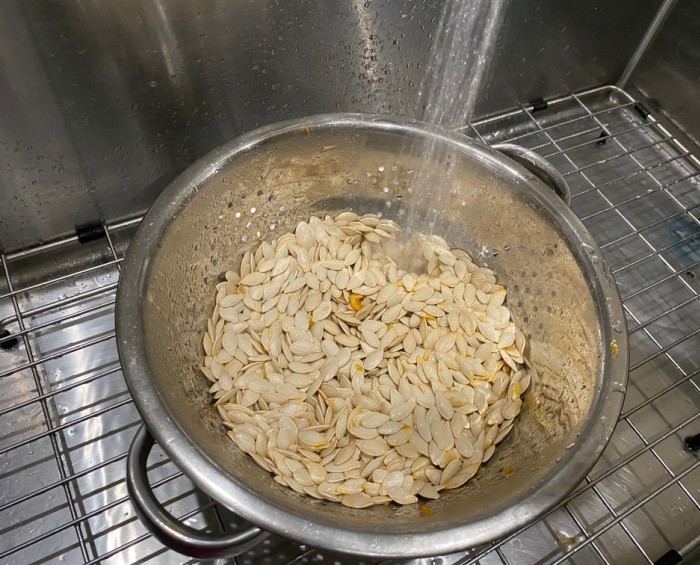 Rinsing the Pumpkin Seeds