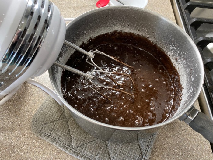 Mixing the cake batter