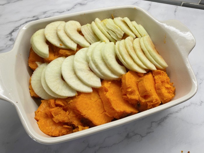 Layer the Sweet Potatoes and Apples