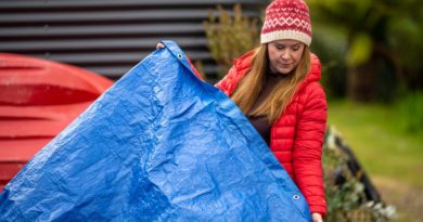 Lady with Blue Tarp