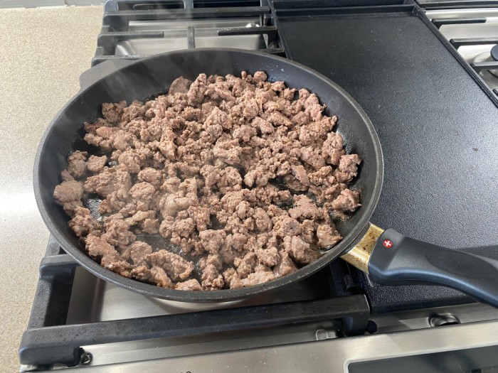 Frying The Ground Beef In Pan