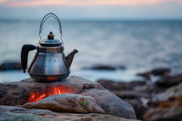 Kettle Cooking On Rocks