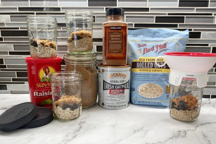 Filling Jars with Oatmeal