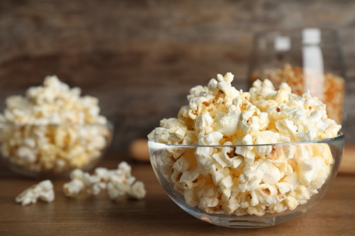 Popcorn in Glass Bowl