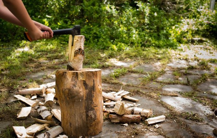 Young Man Chopping Wood