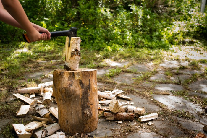 Young Man Chopping Wood