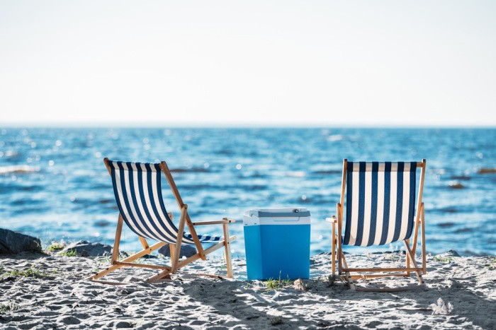 Beach with Chaise Lounges