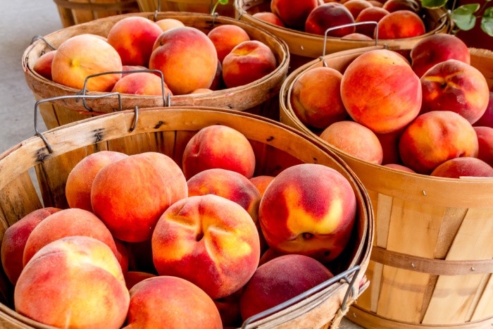 Fresh Peaches in Baskets