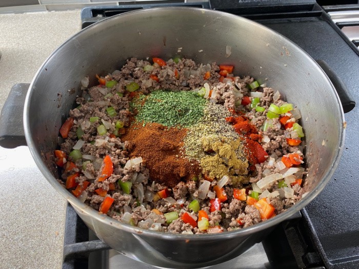 Add the Spices to The Ground Beef Mixture