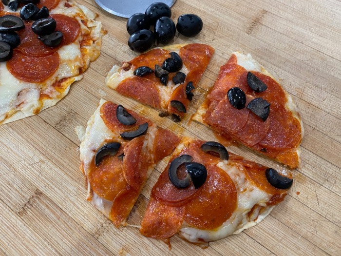 Tortilla Pizza Cut Into 4 Pieces