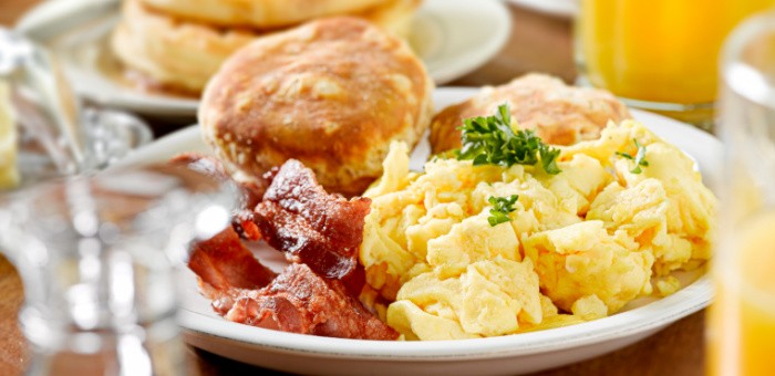 Scrambled Eggs Bacon and a Biscuit